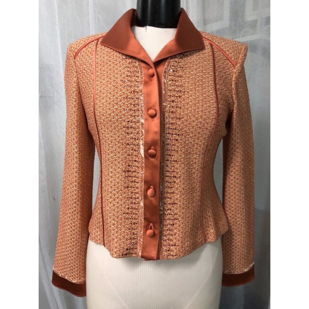 St. John Women's Blazer Apricot Tweed Terracotta Jeweled Glitter Size 4 NWT